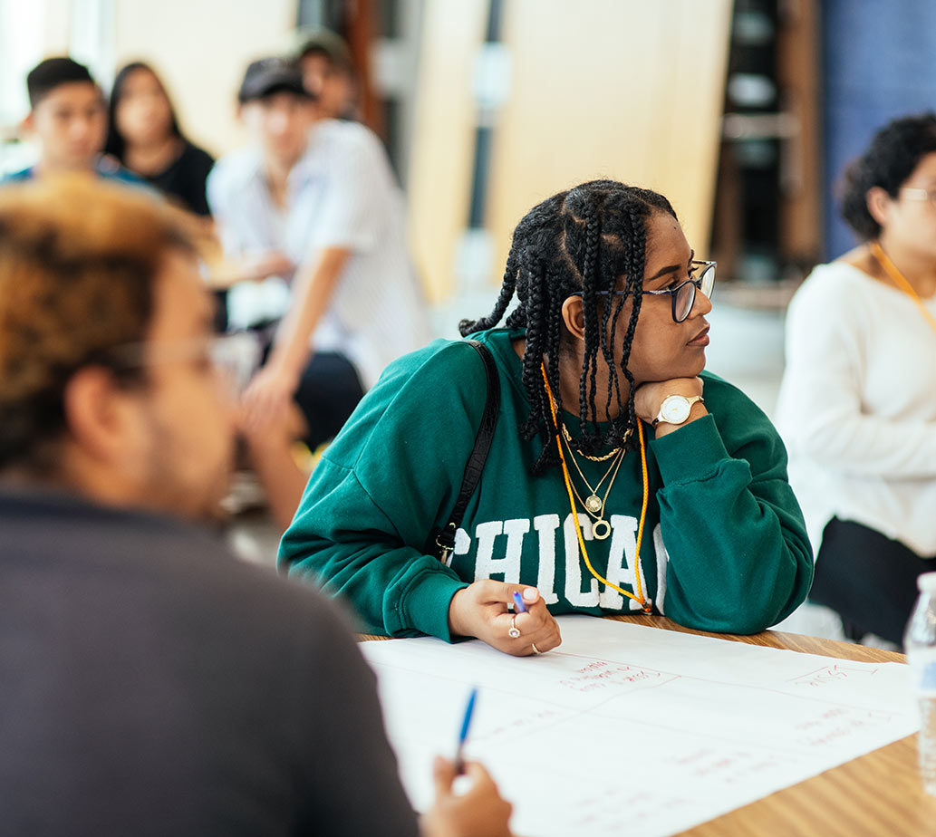 student listening and learning about college applications